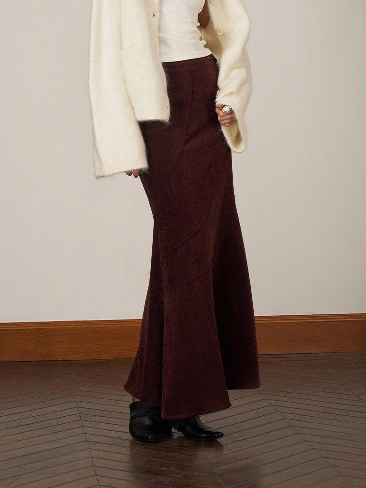 someonesometimes Stretch Mid Rise Slim Mermaid Hem Workwear Solid Polyester Women Midi Skirts