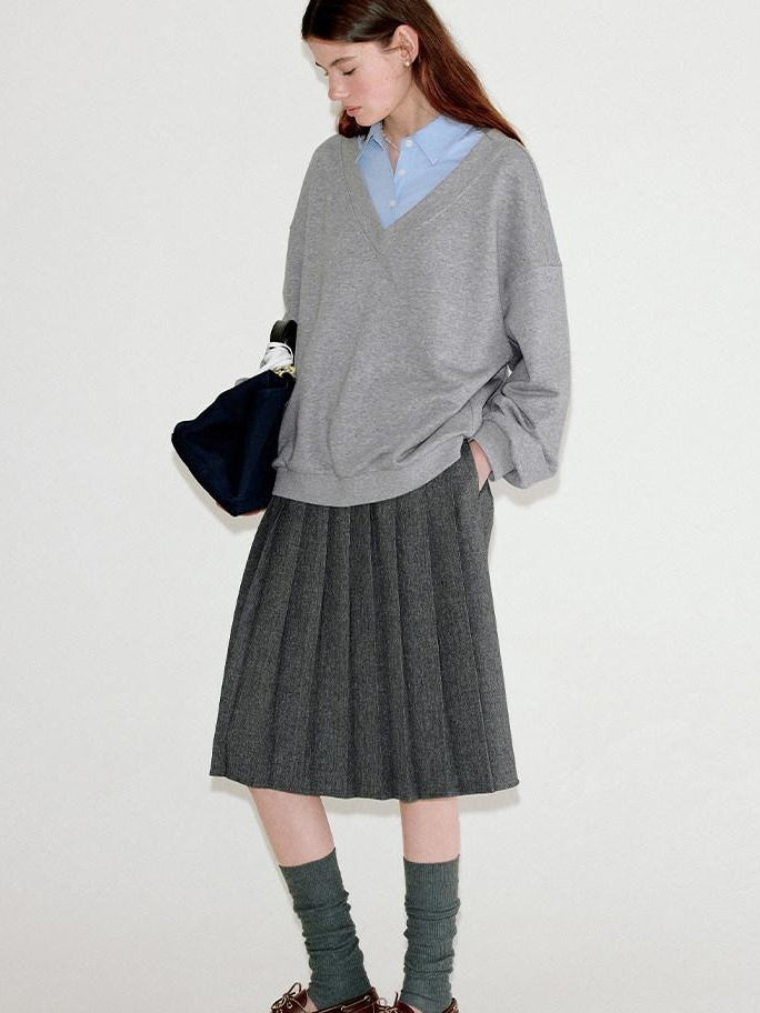 fano Soft Cotton Blend Colorblock Polo Collar Loose Knit Pullover Women Sweaters