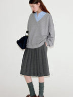 fano Soft Cotton Blend Colorblock Polo Collar Loose Knit Pullover Women Sweaters