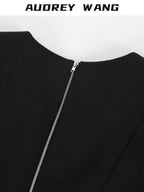 audreyyang Slim Waist Fitted Crew Neck Polyester Women Black Gray Long Sleeve Crop Tops