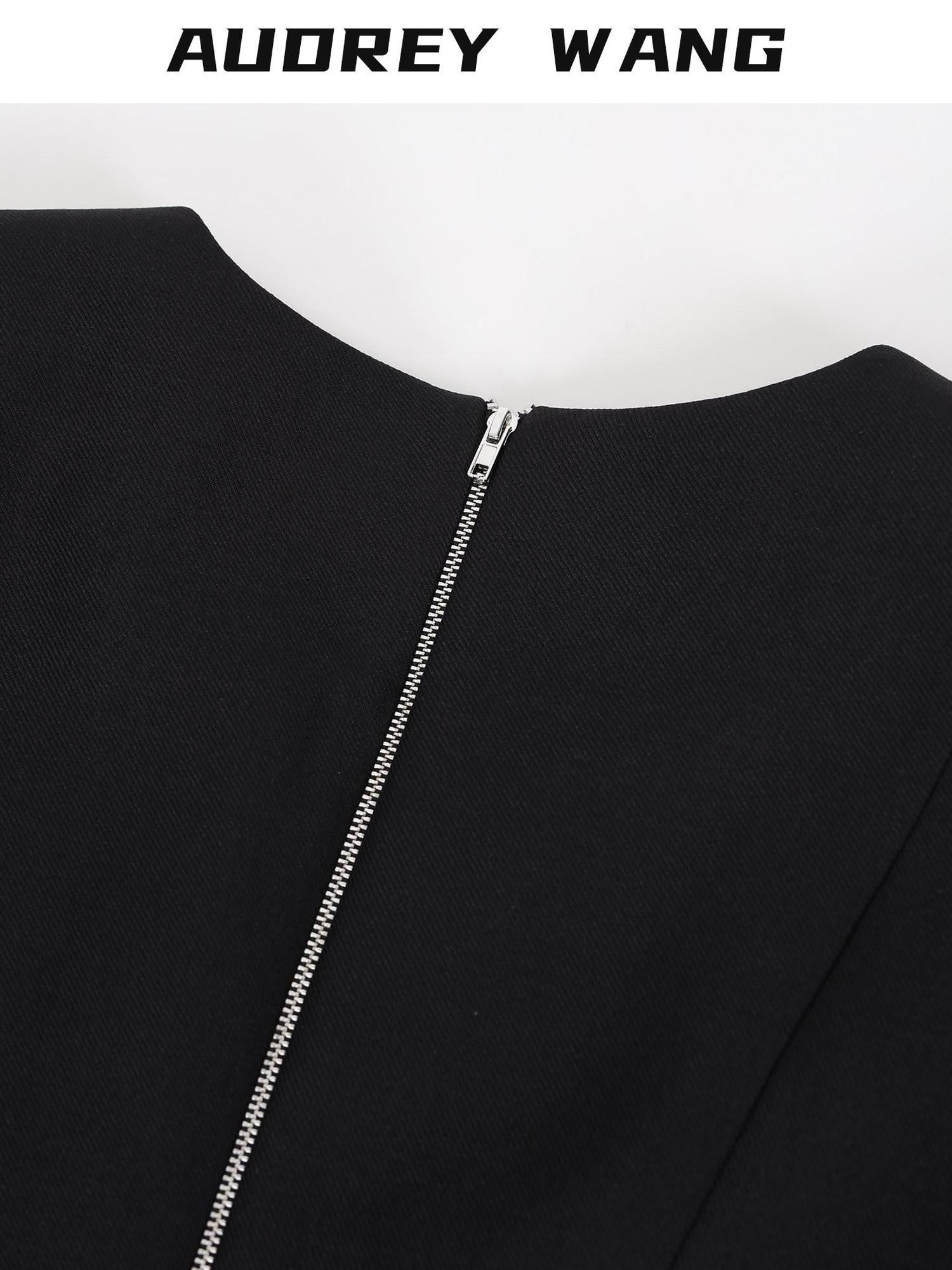 audreyyang Slim Waist Fitted Crew Neck Polyester Women Black Gray Long Sleeve Crop Tops
