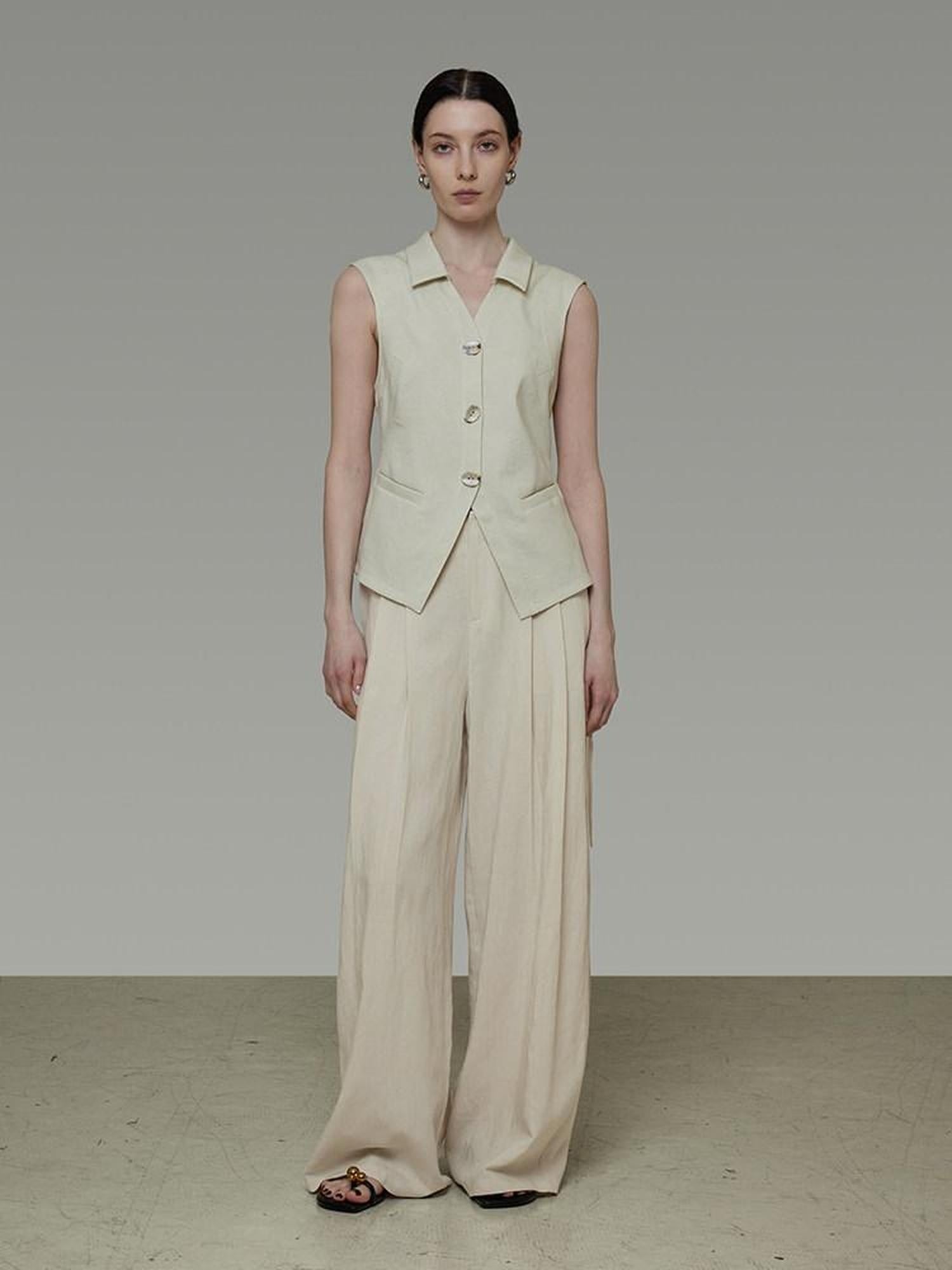 unspoken High Waisted Lyocell Linen Pleated Tie Waist Office Casual Wide Leg Pants