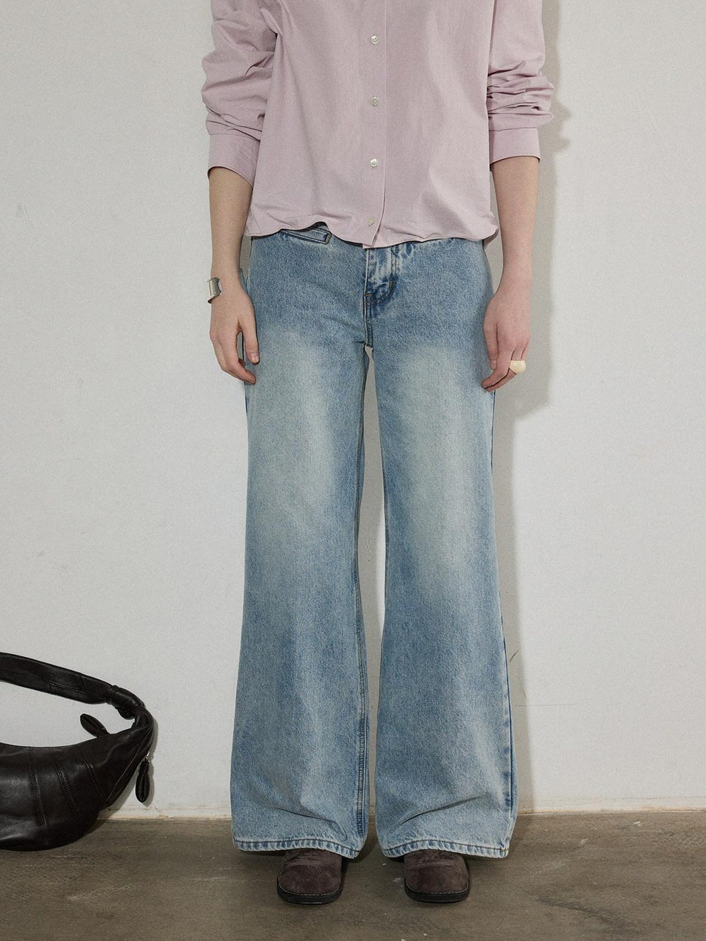 Lofi choose High Rise Vintage Wash Office Straight Detail Women Blue Flared Jeans