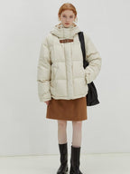 fano 90% White Duck Down Minimal Commuter Straight Hooded Milky Beige Down Jackets