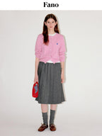 fano Thermal Wool Blend Straight Fit Round Neck Single Button Women Knit Cardigans
