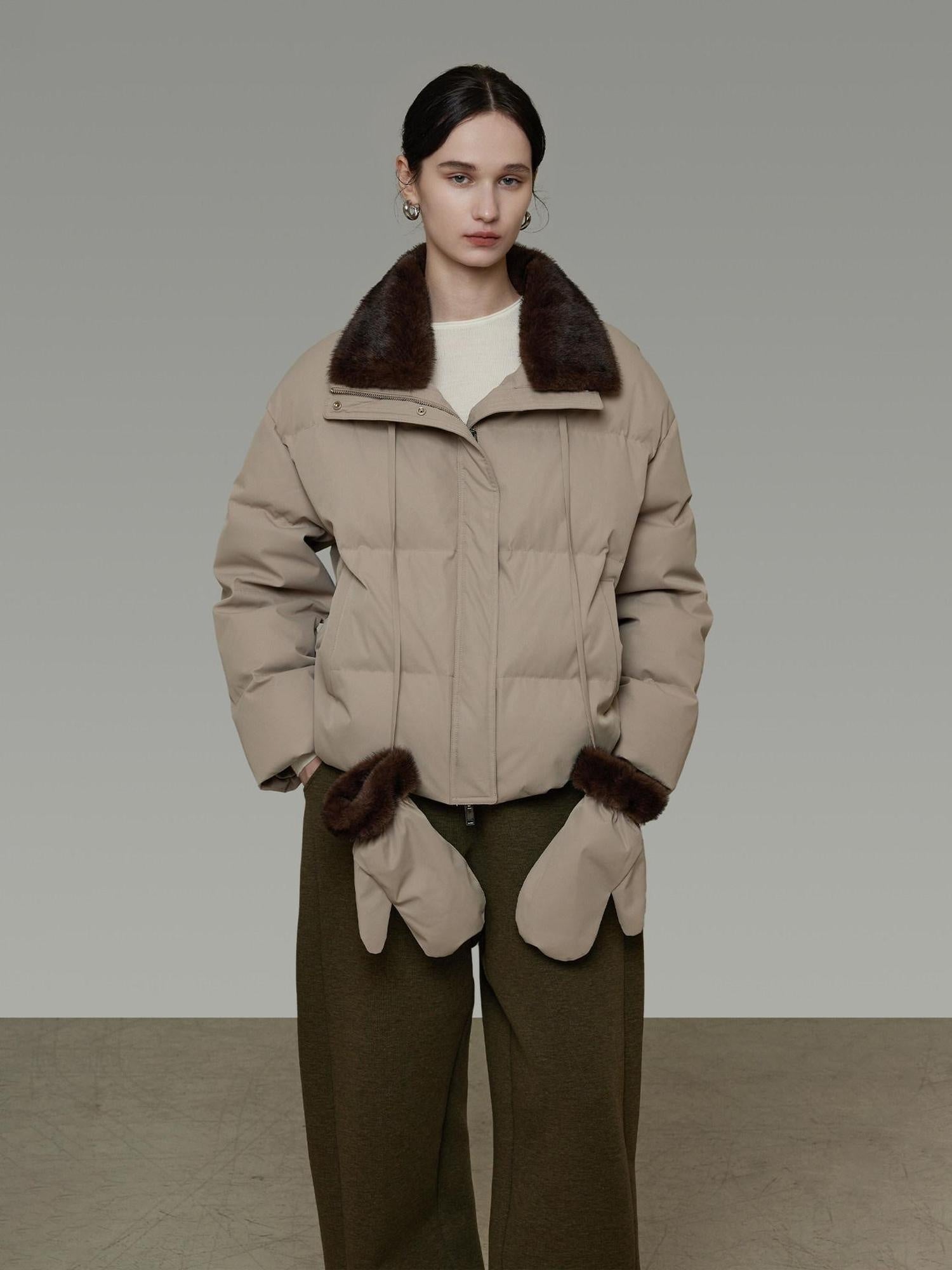 unspoken 90 White Duck Down Warm Loose Commuter Zip Lapel Women Down Jackets