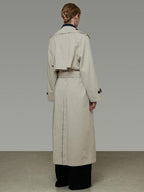 unspoken Minimalist Double Breasted Long Straight Workwear Beige Navy Trench Coats
