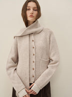 someone sometimes Wool Blend Button Front Round Neck Long Sleeve Commuter Oatmeal Beige Cardigans