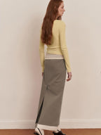 someone sometimes Elegant Patchwork Low Waist H Shape Straight Camel Women Daily Midi Skirts