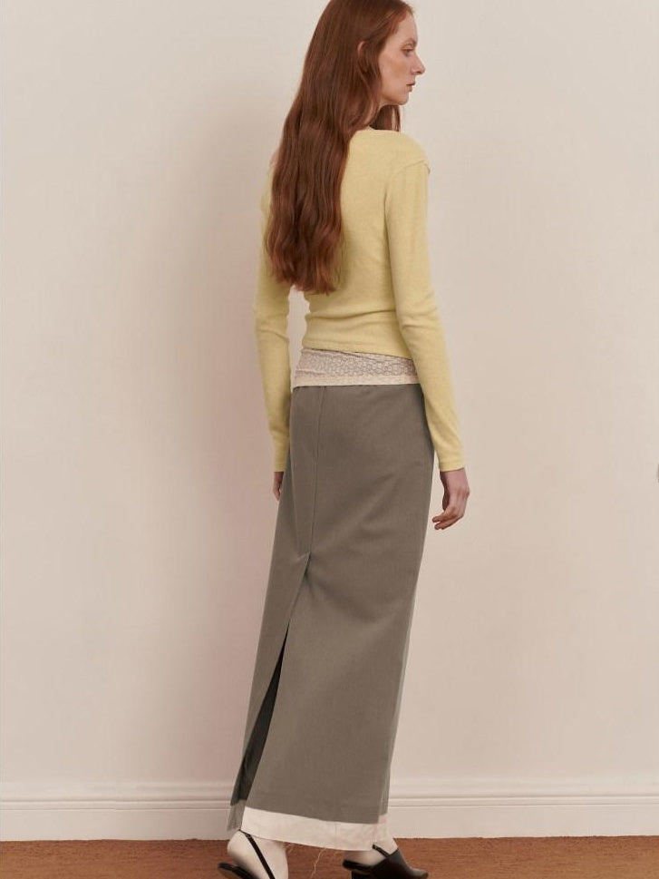 someone sometimes Elegant Patchwork Low Waist H Shape Straight Camel Women Daily Midi Skirts