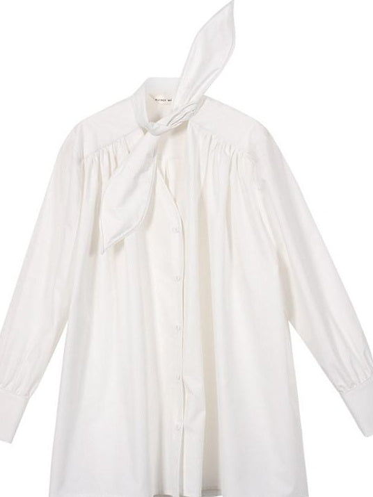 audreyyang Slimming Pleated Loose Longline Button Front Long Sleeve Women Blouses