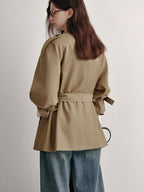 fano Buttoned Double Breasted Short Loose Fit Women Khaki Beige Trench Coats