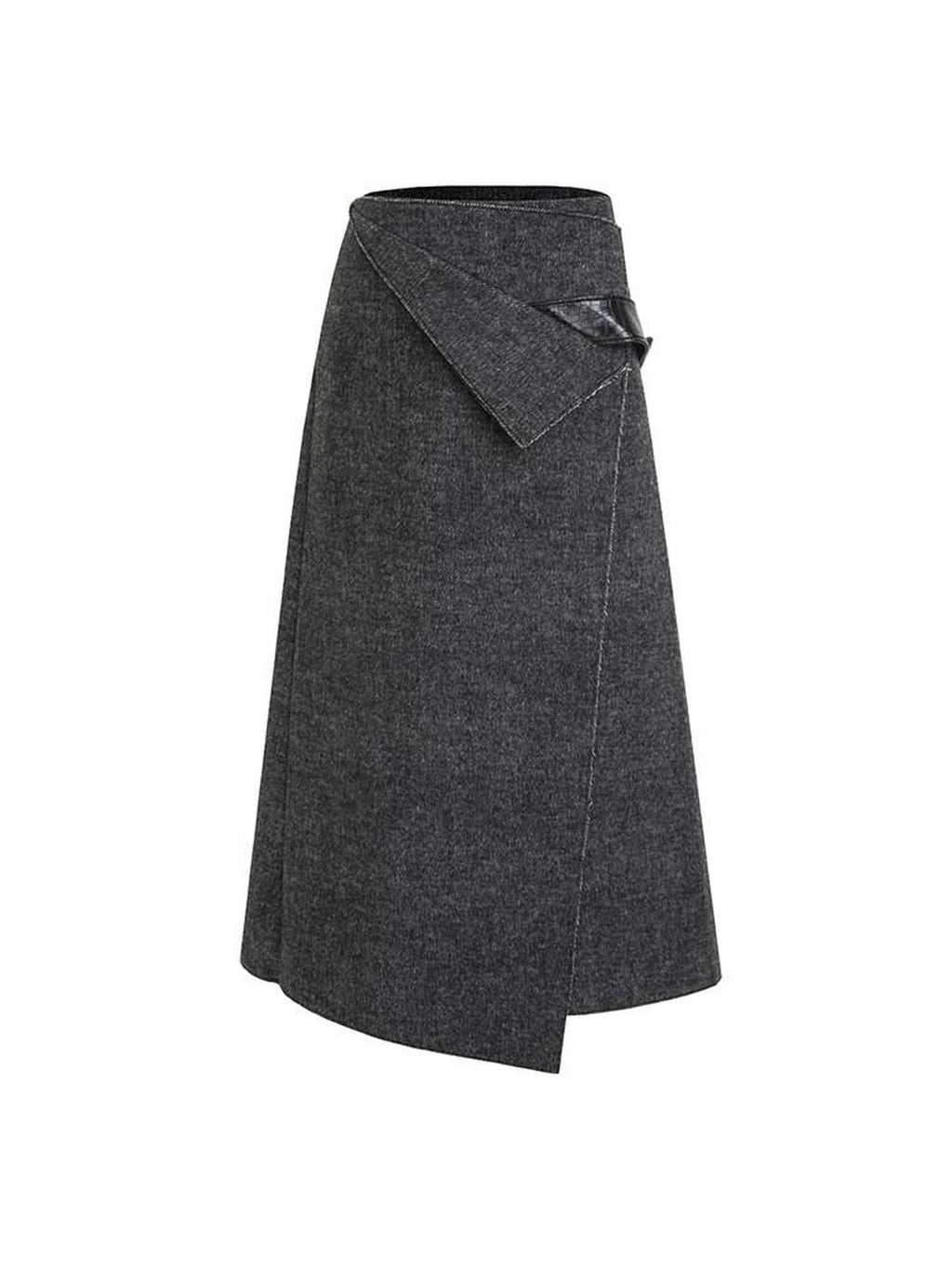 unspoken Wool Blend Lined Asymmetric Aline Mid Waist Minimal Workwear Women Midi Skirts
