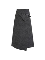 unspoken Wool Blend Lined Asymmetric Aline Mid Waist Minimal Workwear Women Midi Skirts