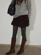 Lofi choose High Waist Cotton Puff Skirt Loose Commuter Women Brown Mini Skirts