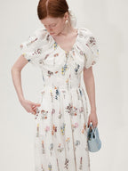 fano Lyocell Embroidered High Waist Puff Sleeve Aline Square Neck Party Maxi Dresses