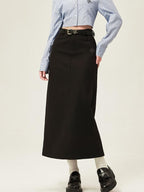 ikyou Embroidered High Waisted A Line Back Slit Casual Young Women Polyester Maxi Skirts