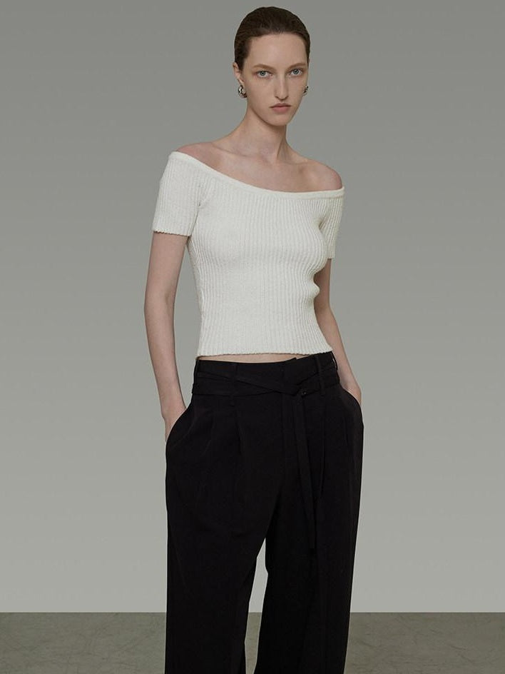 unspoken Minimalist Slim Fit Cotton Short Sleeve Women Off Shoulder Crop Tops