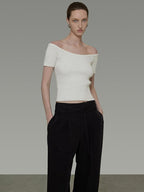 unspoken Minimalist Slim Fit Cotton Short Sleeve Women Off Shoulder Crop Tops