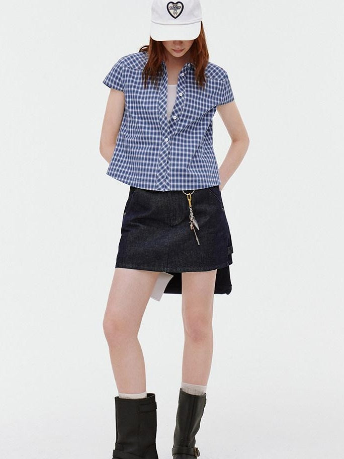 fano Breathable Cotton Blend Loose Short Sleeve Korean Commuter Plaid Shirts