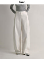 fano High Waist Sculpted Minimal Office Women Curved Pockets Rayon Wide Leg Pants