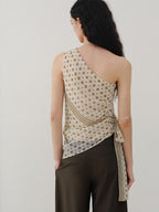 someonesometimes Ruched Asymmetrical Tie One Shoulder Workwear Floral Polyester Beige Tube Tops