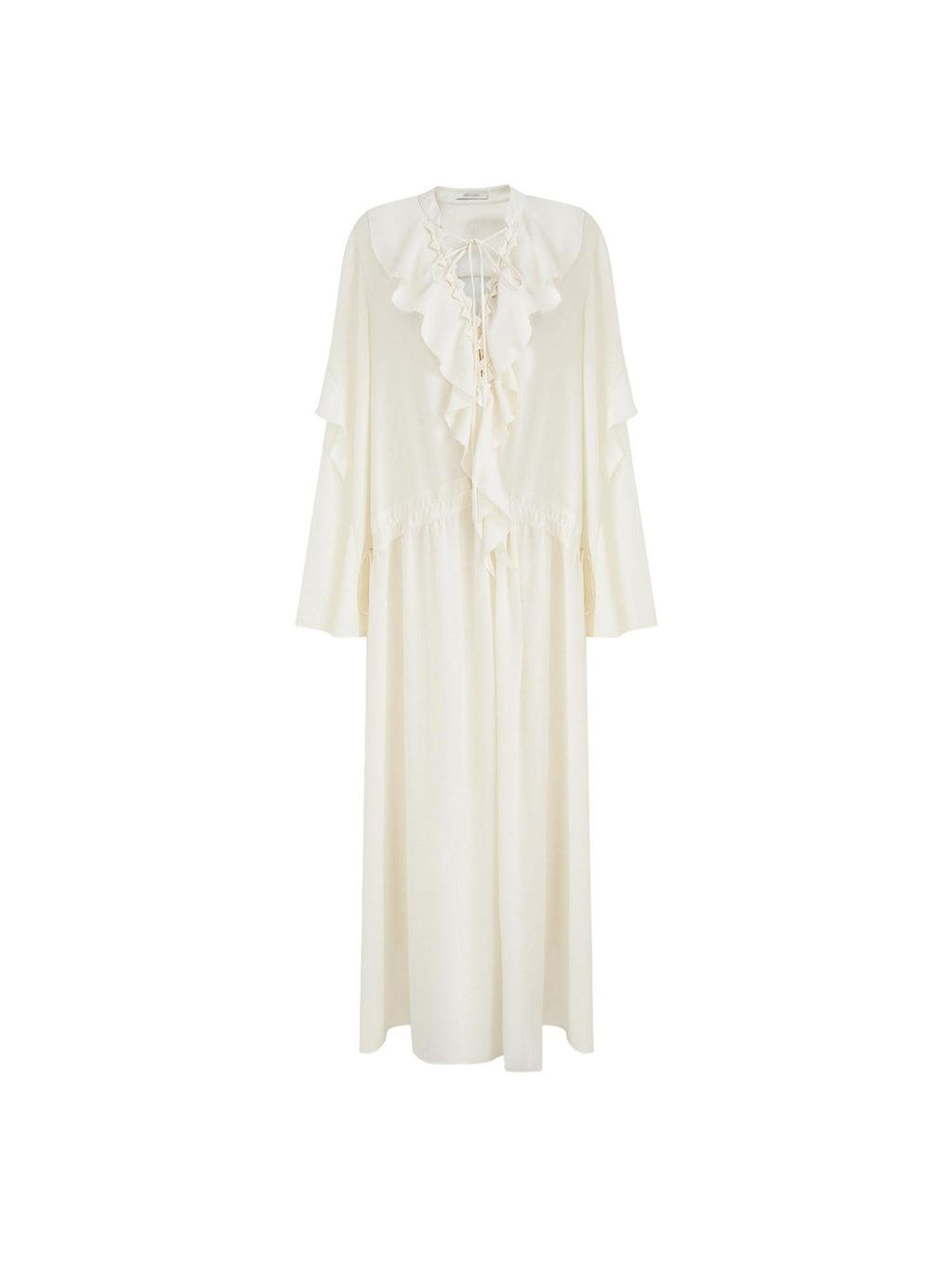 unspoken Breathable Minimal Ruffle Long Sleeve Loose H Fit Women Polyester Maxi Dresses