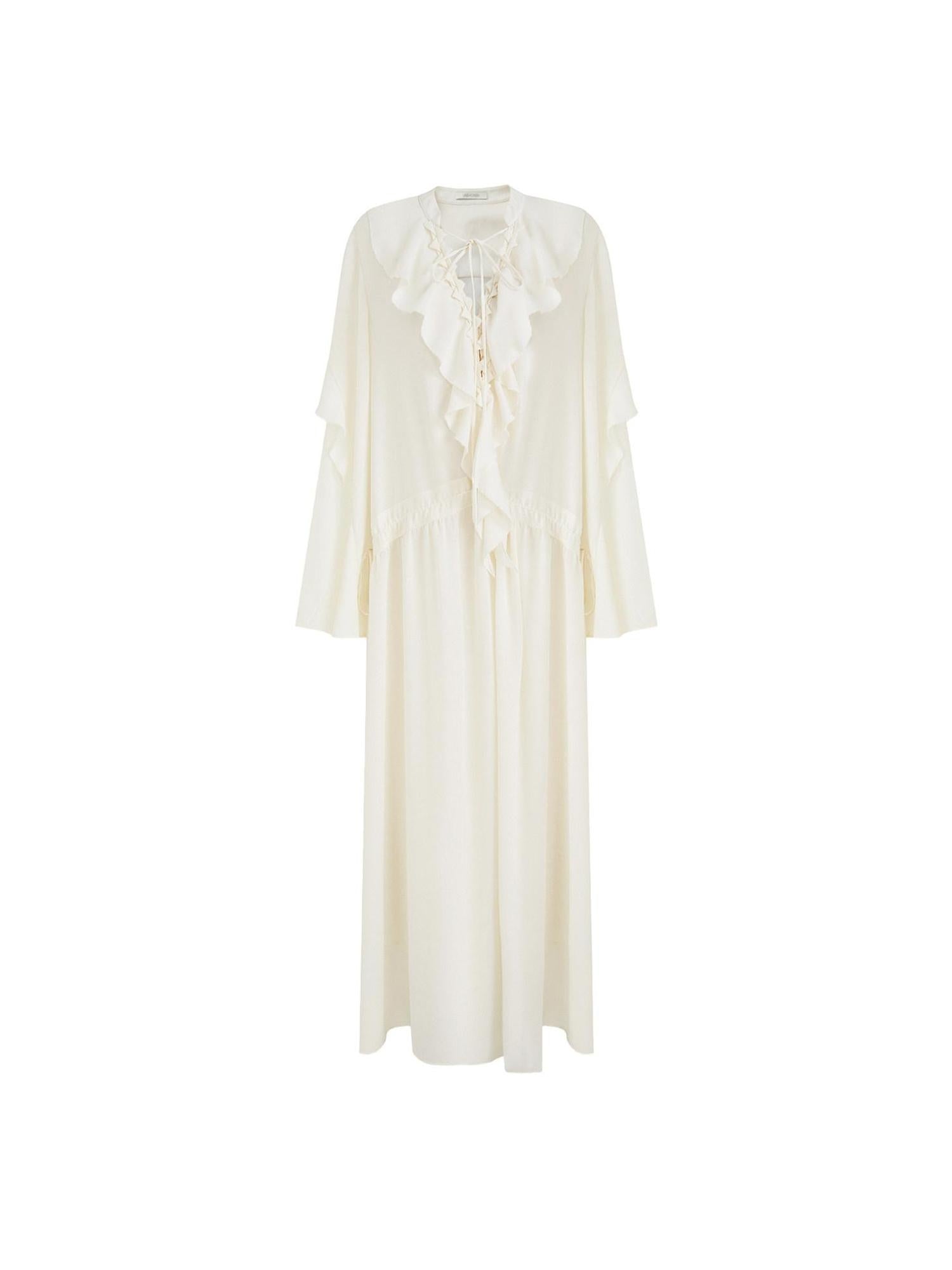 unspoken Breathable Minimal Ruffle Long Sleeve Loose H Fit Women Polyester Maxi Dresses