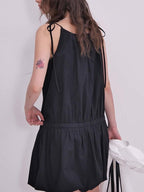 fano Black Sleeveless Aline Neck Natural Waist Cotton Blend Commuter Midi Dresses