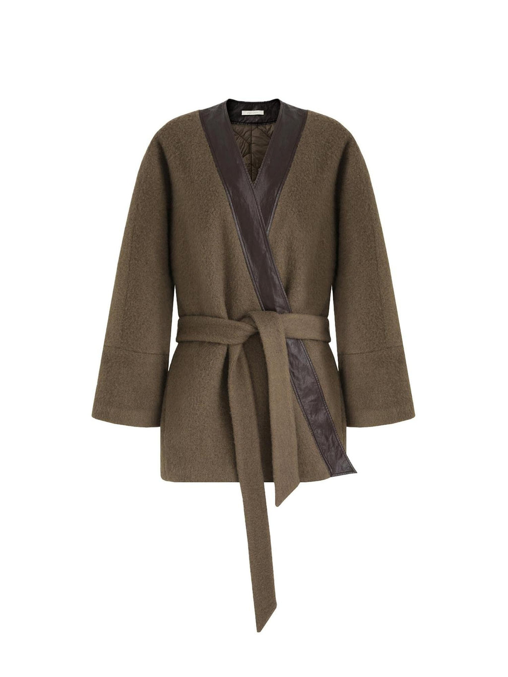 unspoken Minimal Patchwork Loose Fit V-neck Tie Closure Women Commuter Wool Coats