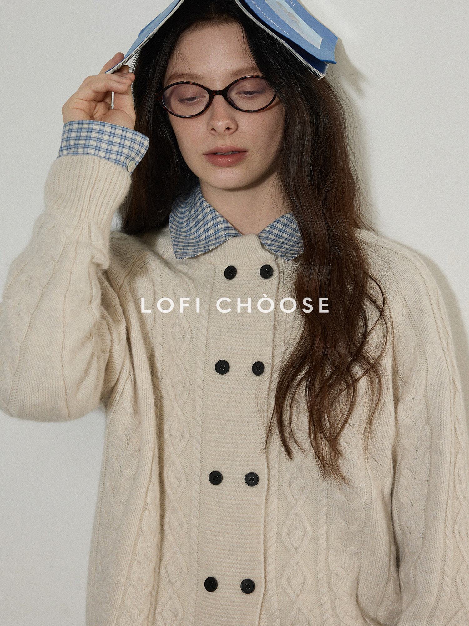 Lofi choose Soft Wool Blend Loose Fit Commuter Open Front Double Button Knit Women Cardigans
