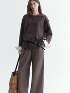 fano Comfort Cotton Stretch Striped Korean Loose Fit Women Long Sleeve T-Shirts