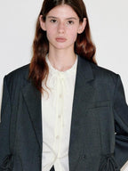 fano Deep Gray Solid Single Button Blazer Loose Fit Women Workwear Top & Skirt Sets