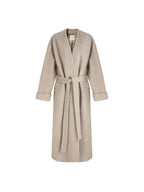 unspoken Cozy Sheepswool Belted Loose Fit Minimal Office V-neck Mid Length Wool Coats