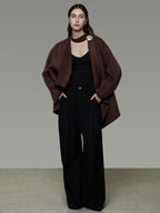 unspoken Pure Sheep Wool Lapel Collar Loose Fit 3D Cut Office Coffee Wool Coats