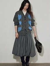 Lofi choose Cozy Wool Blend V-neck Button Front Relaxed Fit Heart Pattern Gray Cardigans
