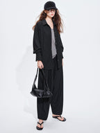 audreyyang Striped Relaxed Lapel Button Long Sleeve Casual Women Polyester Top & Pants Sets