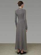 unspoken Soft Breathable Vneck Longsleeve Waist Cinch Viscose Knit Maxi Dresses