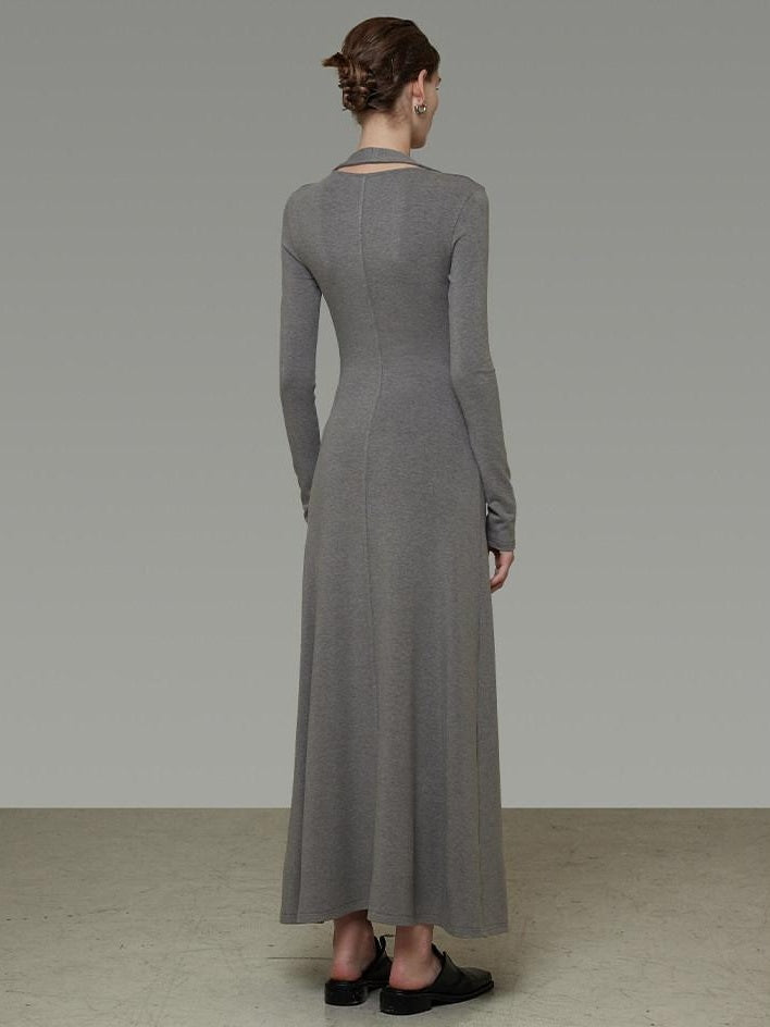 unspoken Soft Breathable Vneck Longsleeve Waist Cinch Viscose Knit Maxi Dresses