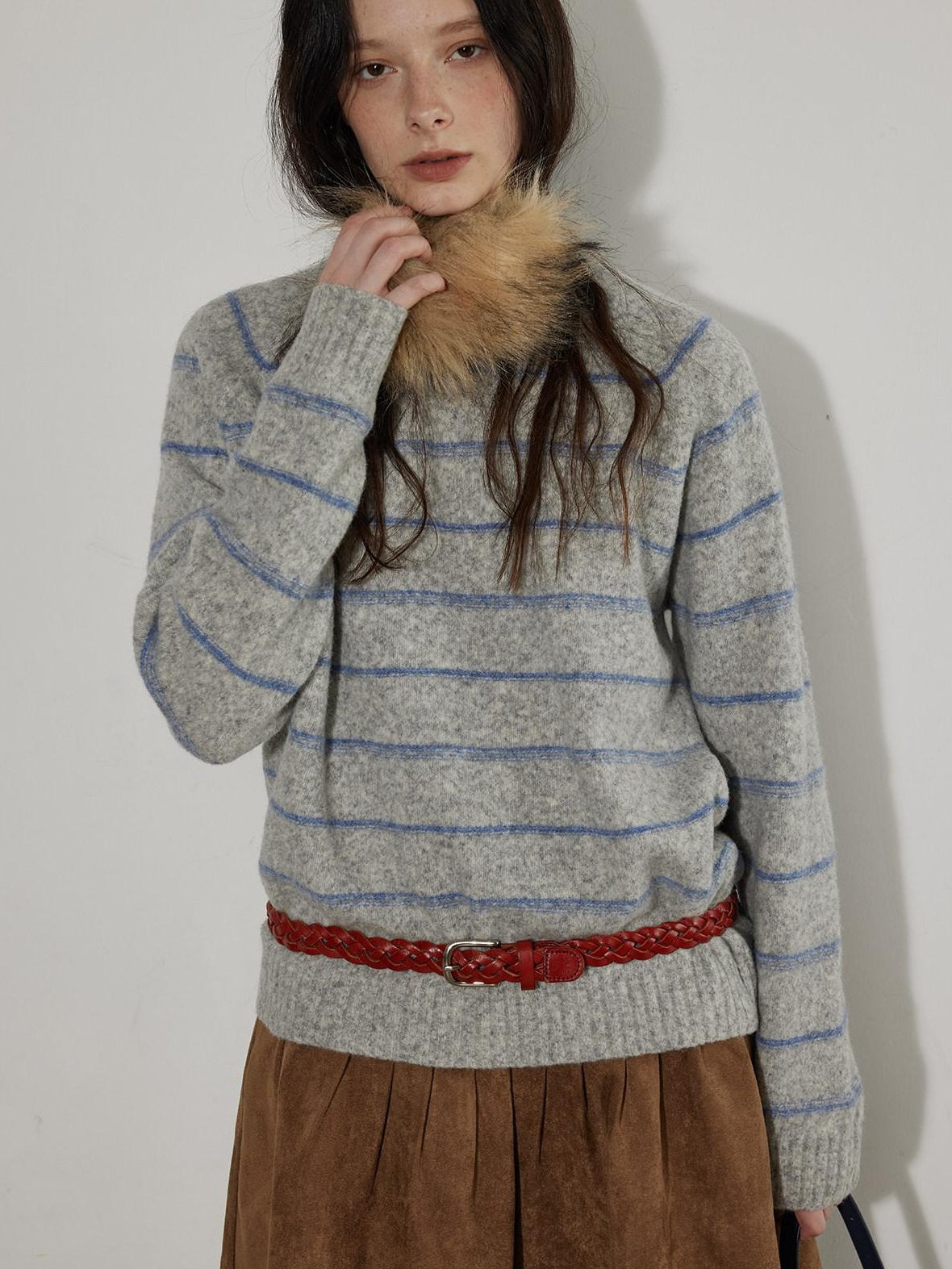 Lofi choose Acrylic Wool Blend Office Loose Fit Striped Pullover Crewneck Women Sweaters