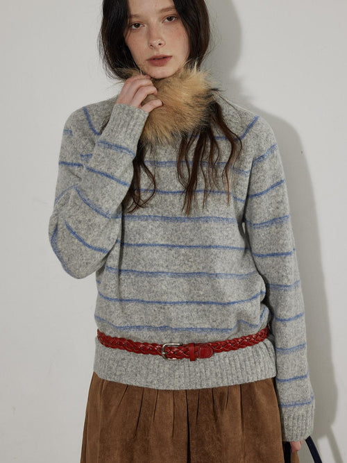 Lofi choose Acrylic Wool Blend Office Loose Fit Striped Pullover Crewneck Women Sweaters