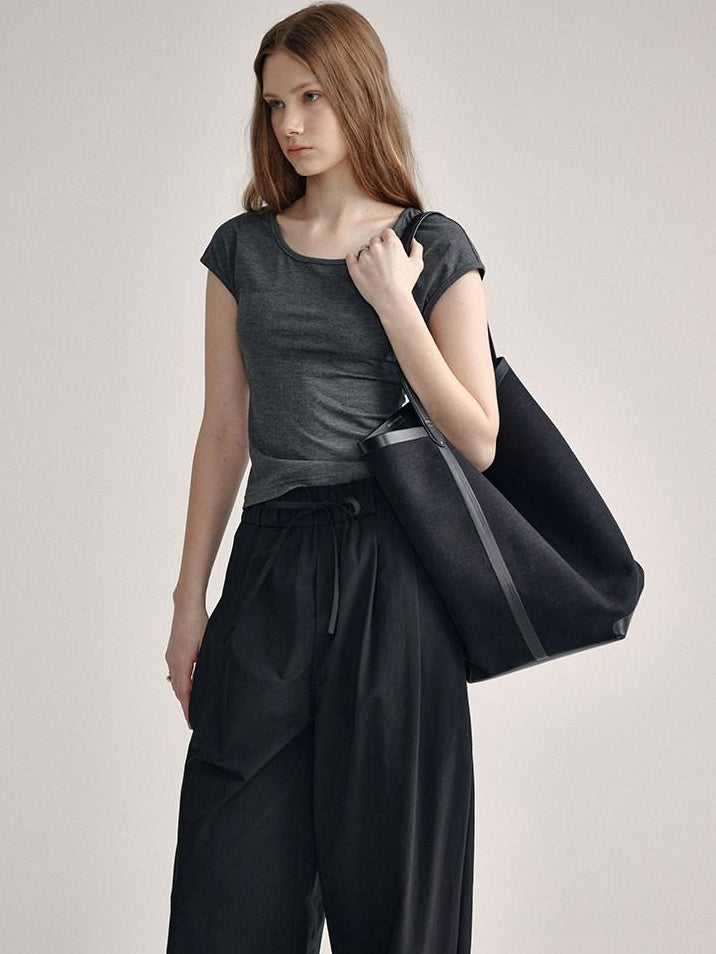 fano Soft Stretch Polyester Round Neck Minimalist Women Black Basic Crop Tops