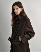 fano Minimal Commuter Straight Midlength Stand Collar Pocket Toggle Women Short Coat