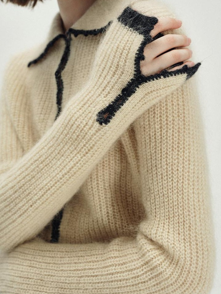 someonesometimes Soft Mohair Wool Blend Slim Short Lapel Buttoned Women Knitwear Cardigans