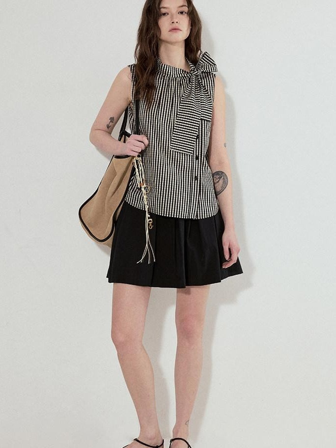 fano Viscose Lyocell Plaid Sleeveless Loose Pullover Korean Workwear Women Blouses