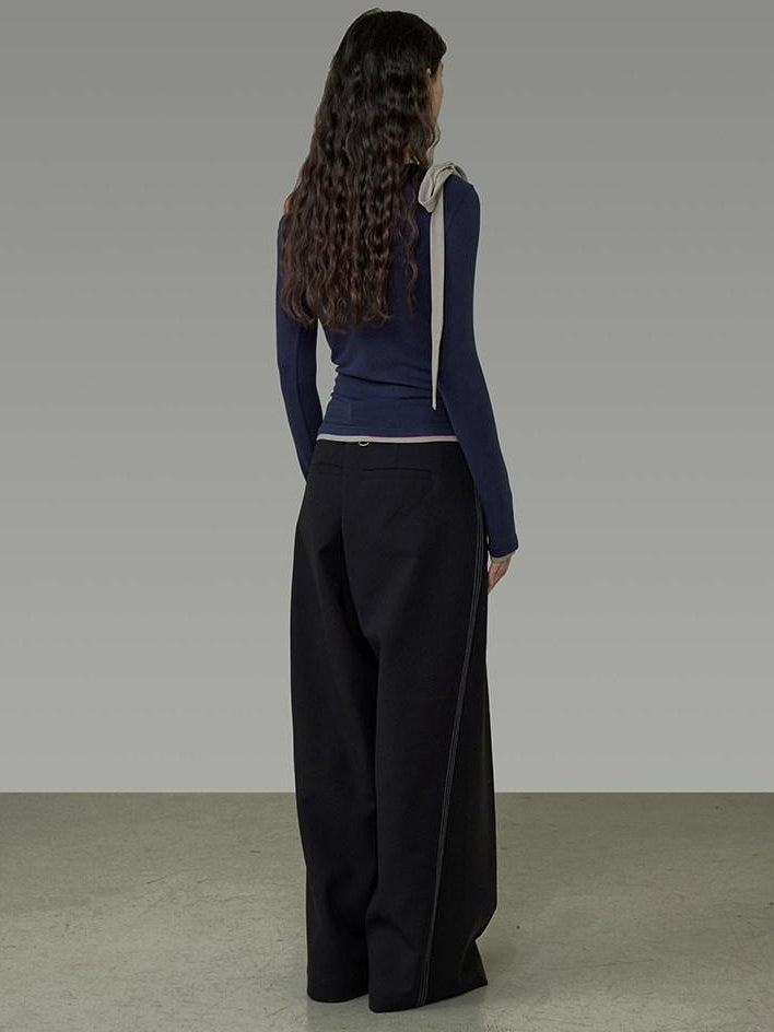 unspoken Tie Detail Slim Knit Pullover Asymmetrical Collar Office Viscose Blouses