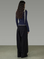 unspoken Tie Detail Slim Knit Pullover Asymmetrical Collar Office Viscose Blouses
