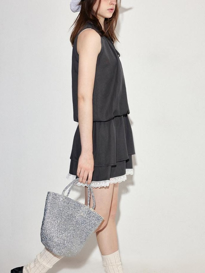 fano Viscose Blend Sleeveless Flared Waist Korean Office Date Off Shoulder Crop Tops