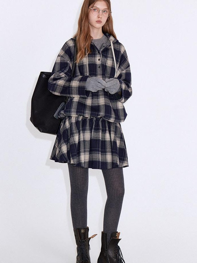 fano Soft Stretch Polyester Blend Cozy Relaxed Fit Plaid Pullover Women Hoodie