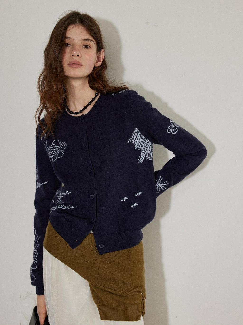 Lofi choose Soft Acrylic Blend Embroidered Classic Fit Round Neck Office Knitwear Cardigans